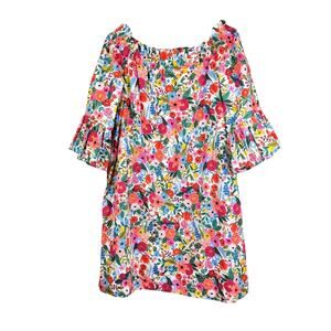 Coco + Jase Colorful Floral Off the Shoulder Cotton Knee Length Shift Dress